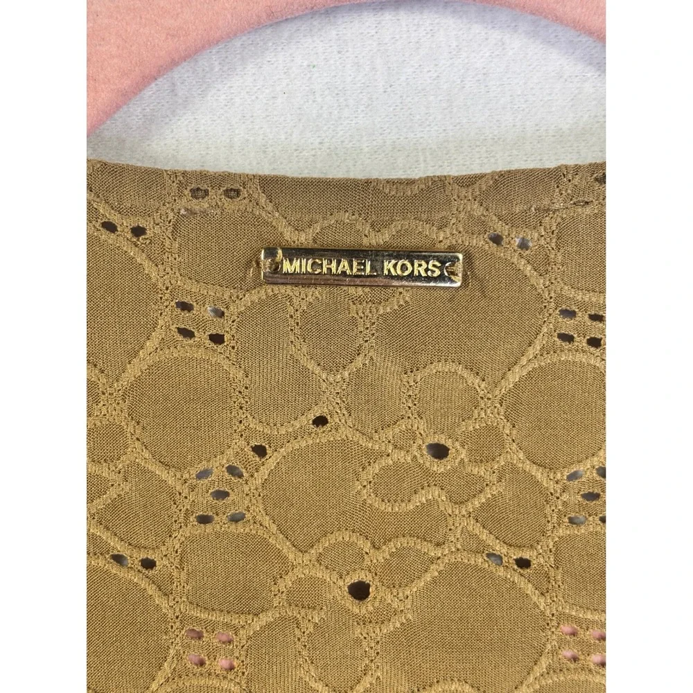 Michael Kors Women Brown Eyelet Flutter Sleeve V-Neck Top Blouse Small